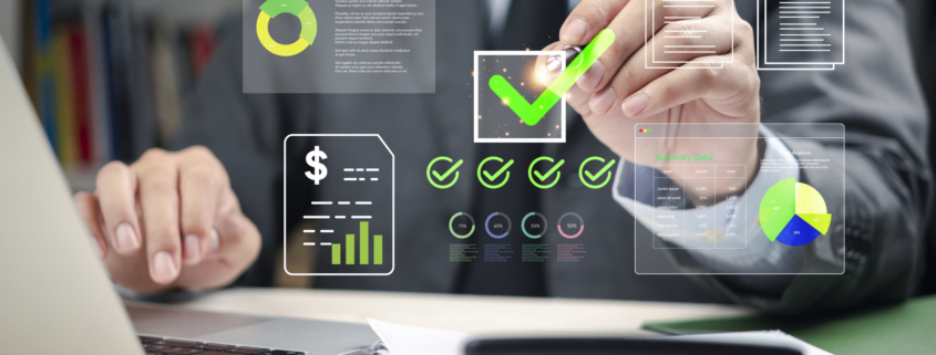 sales team analyzing data list performance and revenue results